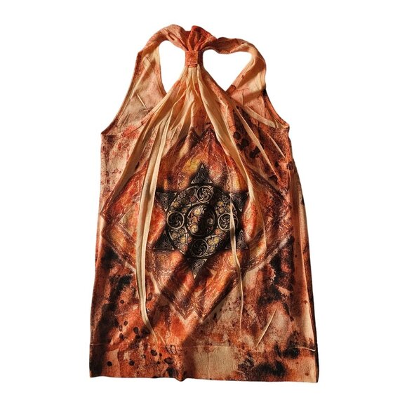 Vintage Orange Geometric Tribal Print Sleeveless Racerback Top Women's Large - Picture 3 of 11